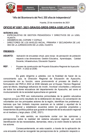 OFICIO Nº 0307- 2021-GRA/GG-GRDS-DREA-UGELHTA-DIR