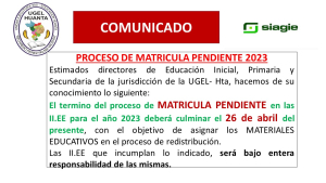 SIAGIE: PROCESO DE MATRICULA PENDIENTE 2023