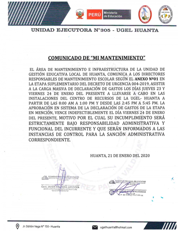 ULTIMA CONVOCATORIA DE CIERRE DEL D.U.Nº 004-2019 DE LA DECLARACIÓN DE GASTOS