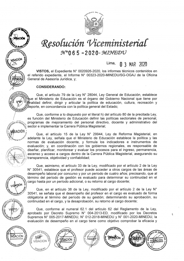 RESOLUCIÓN VICEMINISTERIAL Nº 065-2020-MINEDU