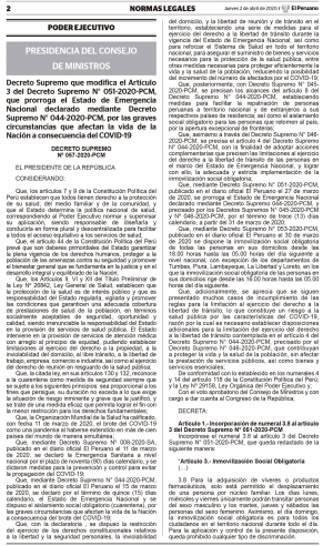 Decreto Supremo N° 051-2020-PCM