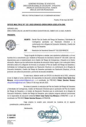 OFICIO MULTIPLE N° 123 -2022-GRA/GG-GRDS-DREA-UGELHTA-DIR.