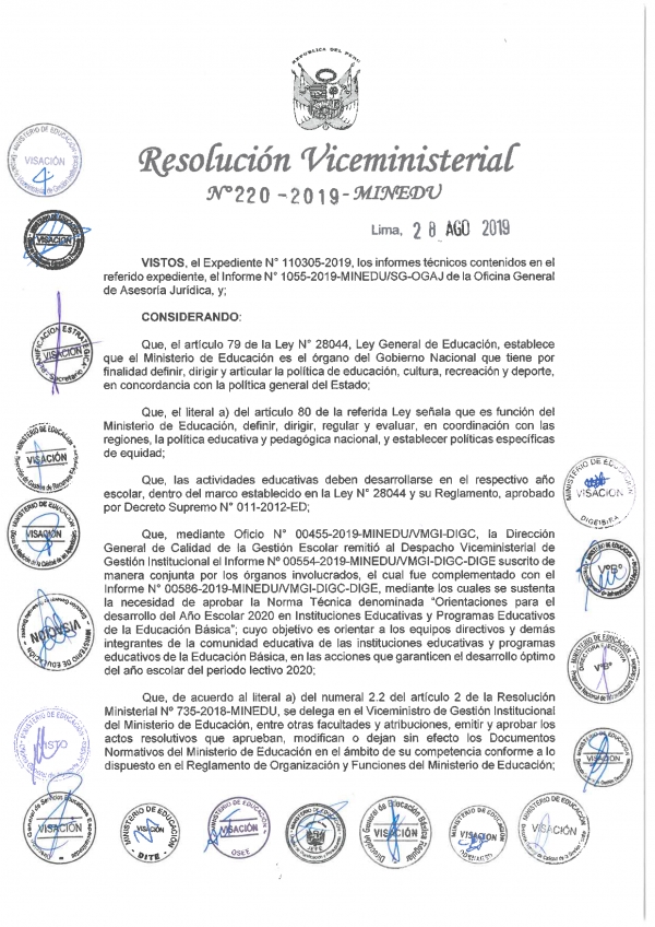 Resolución Viceministerial Nº 220-2019-MINEDU